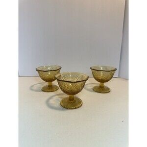 Set of 3 Vintage Amber Glass Footed Sherbet Cups | Mid Century Pressed Glass